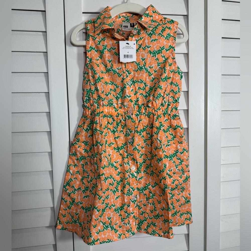 NWT Cotton On Kids Dress - Orange and Green Floral with Pockets Size 4